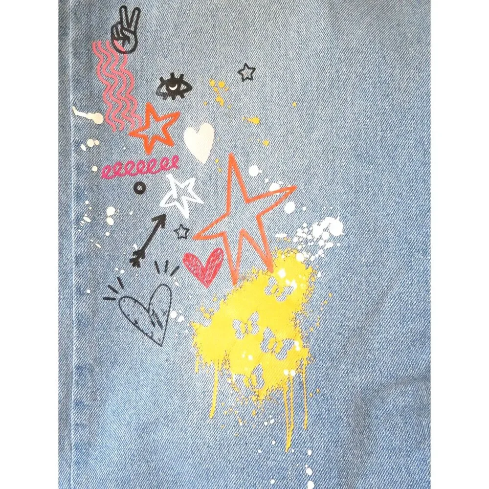 Art Class Girl's High Rise Wide Leg Graffiti Jeans  Size 14 EUC - Picture 3 of 12